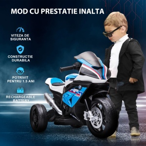 Motocicleta electrica copii Re-Bloom BMW HP4, 6V 30W, PP/metal, 82.5x42x54 cm, 3 roti, muzica, autonomie 45 min, varsta 18-60 luni, 30 kg, albastru/rosu/negru - Verificat A · Re-Bloom - Img 6