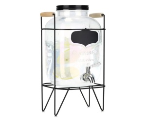Navaris dozator bauturi sticla borosilicata rainbow irizat, 5L, Ø16x27cm, 2kg, robinet inox, stand metalic, manere lemn, rezistenta -20°C/300°C, transparent/rainbow - Verificat A · Re-Bloom