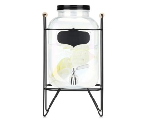 Navaris dozator bauturi sticla borosilicata rainbow irizat, 5L, Ø16x27cm, 2kg, robinet inox, stand metalic, manere lemn, rezistenta -20°C/300°C, transparent/rainbow - Verificat A · Re-Bloom - Img 2