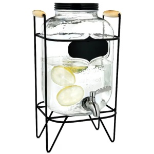 Navaris dozator bauturi sticla sodocalcica cu suport/robinet otel inoxidabil, 5L, recipient Ø9.5x27cm, total 21x18.5x34.5cm, capac filet anti-insecte, transparent - Verificat A · Re-Bloom - Img 1