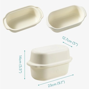 Navaris tava copt paine ceramica cu capac, 23x14x12.7cm, rezistenta 240°C, fara PTFE/PFOA/PFAS, compatibila masina spalat vase, crem - Verificat A · Re-Bloom - Img 3
