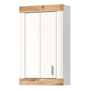 Norbuck dulap suspendat baie, 45x76x20 cm, 1 usa, 1 raft, MDF foliat, PAL foliat, alb/stejar - Verificat A · Re-Bloom