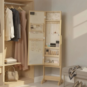 Oglinda cu spatiu de depozitare, LED, MDF/sticla, natur, 36 x 30 x 136 cm, Resigilat, Grad A - Img 3