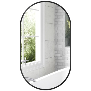 Oglinda de perete pentru baie Re-Bloom, aluminiu/MDF/sticla, negru, 40 x 70 x 3 cm, Resigilat, Grad A