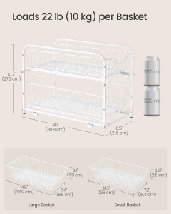 Organizator pentru dulap Songmics, 2 nivele, otel/plastic, alb, 35,8 x 21,6 x 27,2 cm, Resigilat, Grad A - Img 2