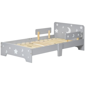 Pat copii 3-6 ani model stele si luna 143x76x49 cm, saltea 140x70 cm, MDF/PAL, gri/natur - Verificat A · Re-Bloom