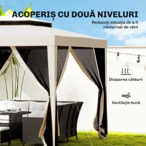 Pavilion gradina 3x3m cu plasa tantari, acoperis dublu, cadru metal, Bej - Verificat A · Re-Bloom - Img 4