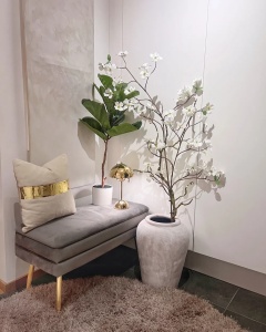 Produs Resigilat Banca tapitata Re-Bloom Durham cu spatiu de depozitare, 79x37x43 cm, catifea, picioare metal, 100 kg, gri/auriu - Verificat A - Img 4