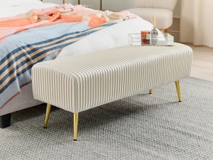 Produs Resigilat Banca tapitata Re-Bloom Paterson, catifea/fier/MDF/pin/placaj, 118x40x42 cm, 150 kg, alb-galbuie - Verificat A - Img 3
