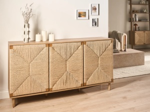Produs Resigilat Bufet cu 3 usi Re-Bloom Bondi, PAL/lemn pin/PVC, 153x40x81 cm, 20 kg, natur - Verificat A - Img 2