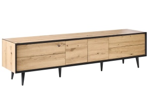 Produs Resigilat Comoda TV Re-Bloom Silverton, MDF/PAL/fier, 180x37x46 cm, 1 raft, 50 kg, natur/negru - Verificat A