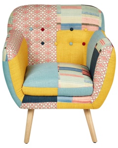 Produs Resigilat Fotoliu Re-Bloom Melby, textil patchwork/placaj cauciuc, 68x59x77 cm, arcuri elicoidale, spuma, 150 kg, multicolor - Verificat A - Img 5