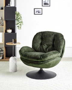Produs Resigilat Fotoliu rotativ Re-Bloom Nolvik, catifea/otel, 82x85x82 cm, rotire 360°, spuma, 250 kg, verde inchis/negru - Verificat B - Img 2