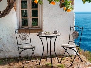 Produs Resigilat Masa bistro Re-Bloom Comiso, fier/ceramica, 60x60x75 cm, 2 persoane, 50 kg, rezistenta UV, negru/alb - Verificat A - Img 2