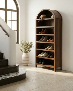 Produs Resigilat Pantofar Re-Bloom Lambina, MDF, 75x35x180 cm, rafturi reglabile, picioare 9 cm, maro inchis - Verificat A - Img 2