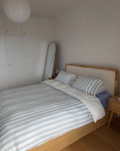 Produs Resigilat Pat matrimonial Re-Bloom Perouges, 160x200 cm, MDF/lemn cauciuc/textil, somiera 32 lamele arc, tablie 170x104 cm, 150 kg, natur - Verificat A - Img 5