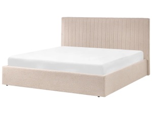 Produs Resigilat Pat matrimonial Re-Bloom Vion, 180x200 cm, textil/otel/MDF, somiera 48 lamele arc, spatiu depozitare, tablie 197x110 cm, 250 kg, bej - Verificat A