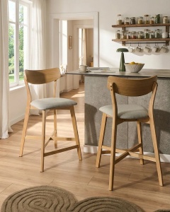 Produs Resigilat Set 2 scaune de bar Re-Bloom Hope, lemn cauciuc/textil, 49x54x93 cm, 110 kg, natur/gri - Verificat A - Img 2