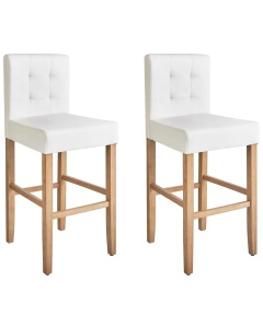 Produs Resigilat Set 2 scaune de bar Re-Bloom Madison, piele ecologica/otel/cauciuc, 47x52x108 cm, 115 kg, alb/natur - Verificat A