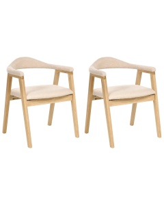 Produs Resigilat Set 2 scaune de masa Re-Bloom Oneco, lemn cauciuc/MDF/textil, 56x62x72 cm, 100 kg, natur/bej - Verificat A