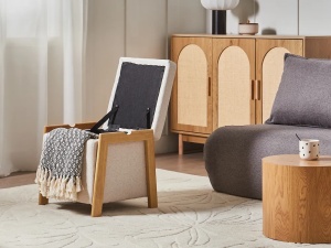 Produs Resigilat Taburet cu spatiu de depozitare Re-Bloom Edland, textil/placaj/fier, 45x43x44 cm, spuma, 120 kg, bej deschis/maro - Verificat A - Img 2