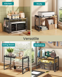 Raft extensibil pentru cuptorul cu microunde Songmics, otel/bambus, negru/natur, 31,5 x 42 x 41,5-64 cm, Resigilat, Grad A - Img 2