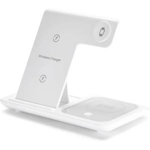 ReadeREST statie de incarcare wireless 3 in 1, telefon, casti si smartwatch, compatibil iPhone, Android, AirPods, Apple Watch, Samsung, Huawei, Xiaomi, alb - Verificat A · Re-Bloom