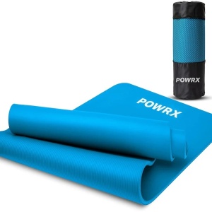Saltea pentru antrenament si husa de protectie, pentru yoga, fitness, aerobic, pilates, exercitii la sol, POWRX, Antiderapant, 183x60 cm, Albastru, Resigilat, Grad A