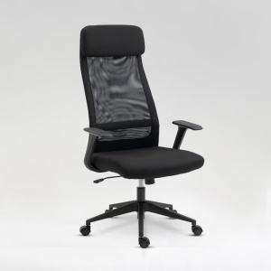 Scaun birou Kiwari® Nur, cadru metalic, suport lombar, brate fixe, mecanism fluture, lift gaz si roti nylon, suprafata textil/plasa, Negru, Resigilat, Grad A
