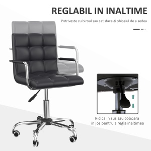 Scaun de birou rotativ Re-Bloom, PU/fier zincat, 52.5x54x84-100 cm, sezut 46-58 cm reglabil, burete 6.5 cm, 150 kg, negru/argintiu - Verificat A · Re-Bloom - Img 6