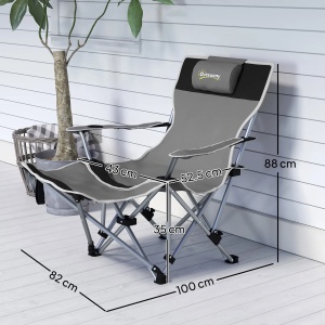 Scaun de camping pliabil si rabatabil Re-Bloom, metal/Oxford 600D, 82x50-100x88 cm, suport picioare detasabil, tetiera, 120 kg, gri - Verificat A · Re-Bloom - Img 2