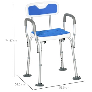 Scaun de dus cu cotiere Re-Bloom, pentru varstnici/persoane cu dizabilitati, aliaj de aluminiu/HDPE/EVA, alb/albastru, 56,5 x 53,5 x 74-87cm, Resigilat, Grad A - Img 3