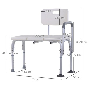 Scaun dus varstnici/dizabilitati, reglabil 6 nivele, 74x53x80-92 cm, aluminiu/PE, brate, spatar, alb/argintiu - Verificat A · Re-Bloom - Img 3