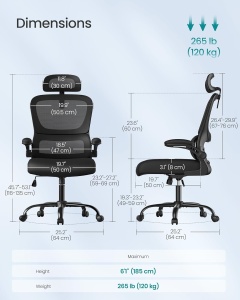 Scaun ergonomic de birou Songmics, otel/plastic/poliester, negru, 64 x 64 x 116-135 cm, Resigilat, Grad A - Img 2