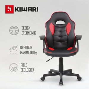 Scaun gaming, material PU, cadru lemn, baza nylon, inaltime reglabila, rotativ, Negru/Rosu, Resigilat, Grad A - Img 3
