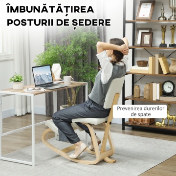 Scaun inginochetor cu miscare leganata 51x84x93 cm, tapiterie in 100% poliester, lemn de mesteacan, perna 6 cm, 120 kg, crem - Verificat A · Re-Bloom - Img 5