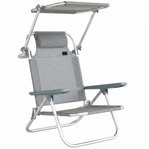 Scaun plaja pliabil reclinabil, copertina reglabila detasabila, tetiera, aluminiu, 62x68x79cm, Gri - Verificat A · Re-Bloom