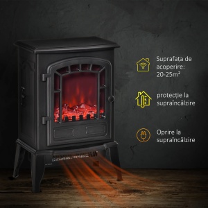 Semineu electric Re-Bloom, ABS/sticla, negru, 39 x 24 x 56,5 cm, 1000W/2000W, Resigilat, Grad A - Img 5