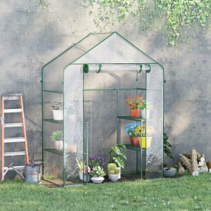 Sera impermeabila anti-UV 142x73x195 cm, rafturi ghivece 10 kg, usa rulou fermoar, cadru otel pulbere, verde/transparent - Verificat A · Re-Bloom - Img 2