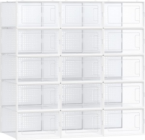 Set 15 cutii modulare pentru depozitare Songmics, plastic, transparent, 35,5 x 23,2 x 14,3 cm, Resigilat, Grad A