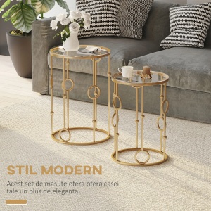 Set 2 masute de cafea Re-Bloom, metal/sticla temperata, auriu/transparent, Resigilat, Grad A - Img 2