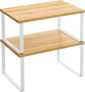 Set 2 rafturi de depozitare pentru bucatarie Songmics, lemn/metal, alb/natur, Resigilat, Grad A