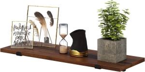Set 2 rafturi de perete Songmics, MDF/metal, maro inchis/negru, 60 x 20 x 1,5 cm, Resigilat, Grad A - Img 2