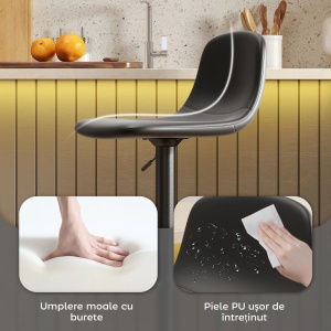 Set 2 scaune de bar cu spatar, piele ecologica/otel/spuma, negru, 40,5 x 44 x 84-104 cm, Resigilat, Grad A - Img 5