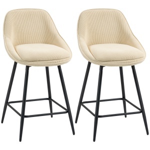 Set 2 scaune de bar cu spatar, poliester/placaj/otel, bej/negru, 49 x 52 x 88 cm, Resigilat, Grad A