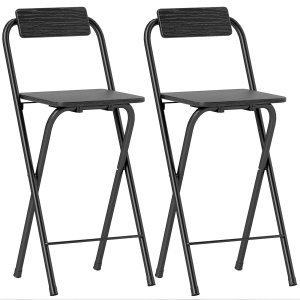Set 2 scaune de bar pliabile, suport picioare, MDF/otel, 37x45x87cm, Negru - Verificat A · Re-Bloom