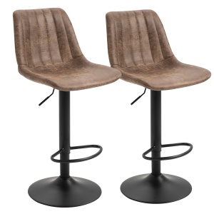 Set 2 scaune de bar reglabile si rotative Re-Bloom, microfibra/spuma/otel/lemn, 43x46.5x89-110 cm, sezut 59-80 cm reglabil, suport picioare 21-42 cm, 120 kg, maro/negru - Verificat A · Re-Bloom