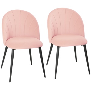 Set 2 scaune tapitate Re-Bloom, catifea/spuma/otel, roz/negru, 52 x 55 x 79 cm, Resigilat, Grad A