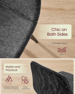Set 2 scaune tapitate Vasagle, lemn/textil/piele PU, gri/negru, 44,5 x 55 x 85,5 cm, Resigilat, Grad A - Img 3