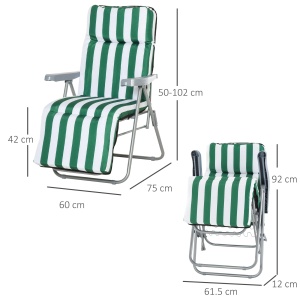 Set 2 sezlonguri gradina pliabile cu brate, spatar reclinabil 5 pozitii, otel/poliester, Alb/Verde - Verificat A · Re-Bloom - Img 3